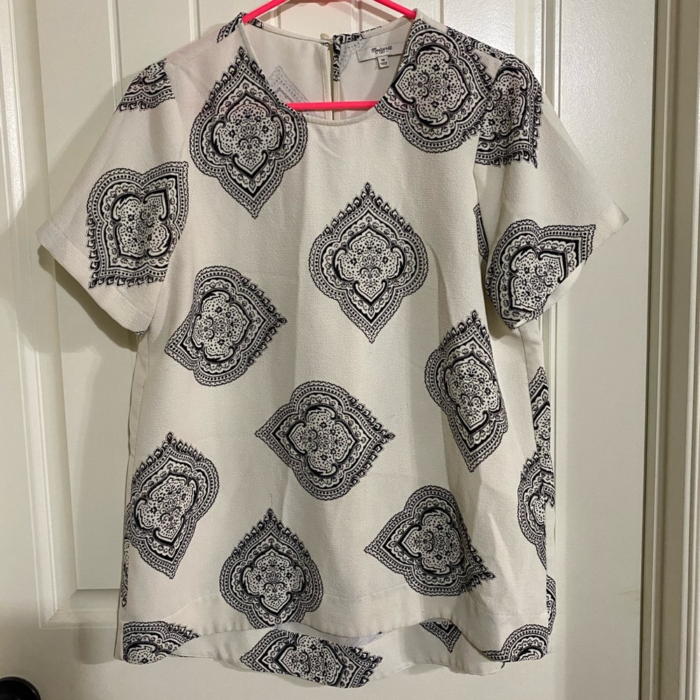 Madewell Black and Gray Boxy Short Sleeve Blouse